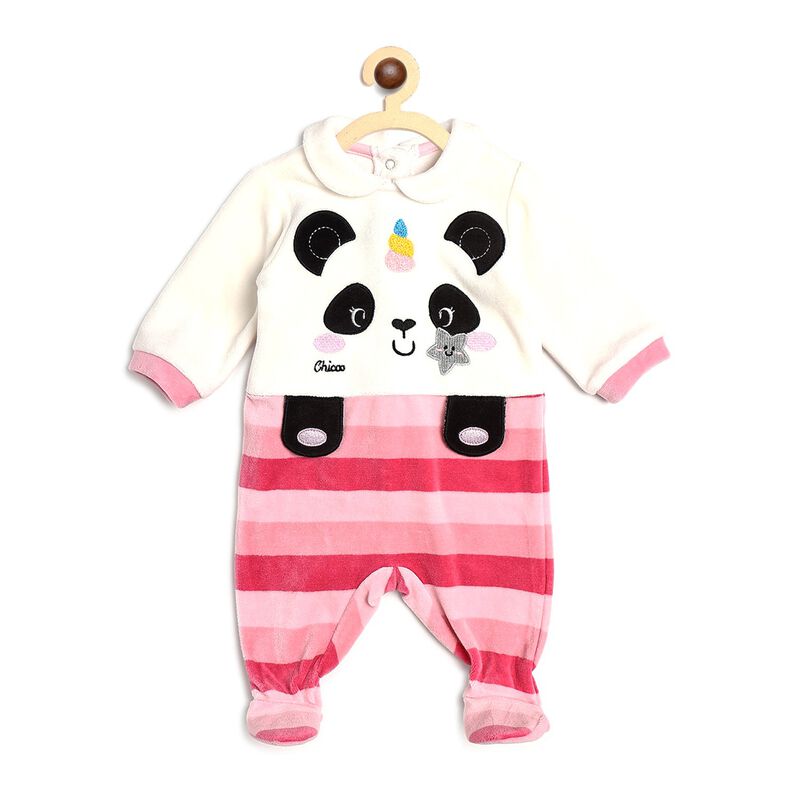 Girls Medium Pink Velour Nappy Opening Babysuit image number null
